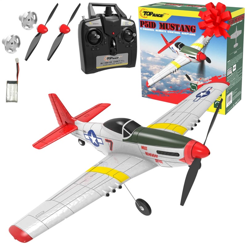 Top Race Remote Control Airplane, RC Plane 4 Channel Ready to Fly RC Planes for Adults, Advanced Foam Plane, Remote Control Cessna P51 Mustang Upgraded with Propeller Saver (14 * 15 inch) - Image 1